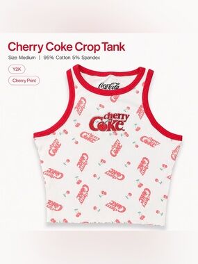 Cherry Coke Coca-Cola Crop Tank Top Women’s Medium Cherry Print Y2K